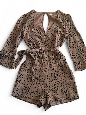 Abercrombie & Fitch Brown Polka Dot Long-Sleeve Romper